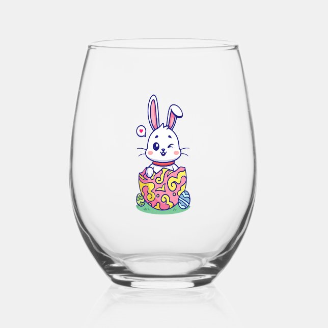 Happy Easter  Bunny collection 2 Stemless Wine Glass (Front)