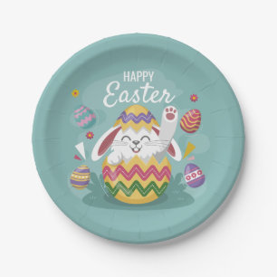 Happy Easter Bunny & Colourful Eggs Paper Plate