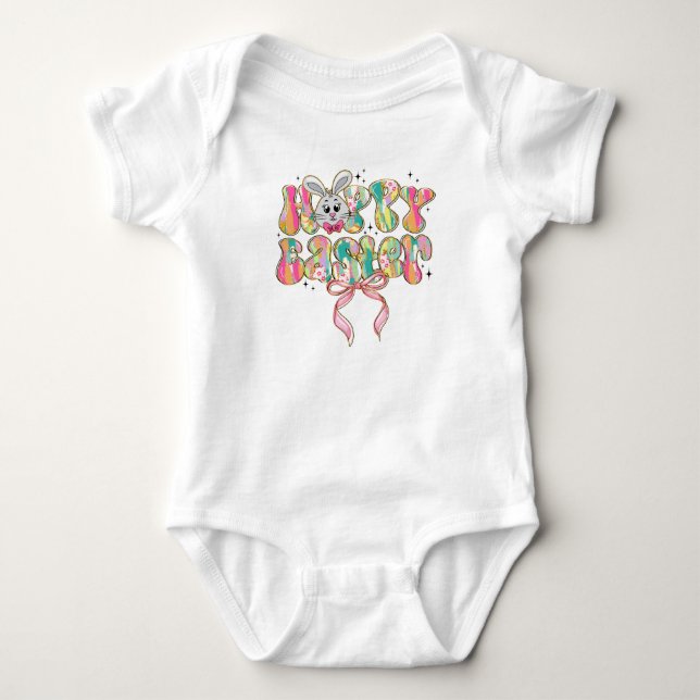 Happy Easter Bunny Coquette Bow Baby Bodysuit (Front)