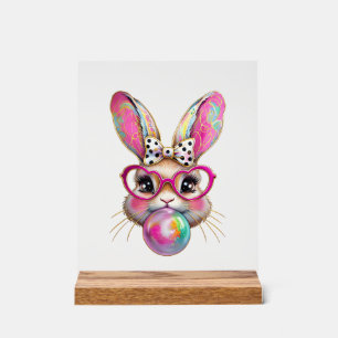 Happy Easter Bunny Coquette Bow Brushstroke Easter Acrylic Sign