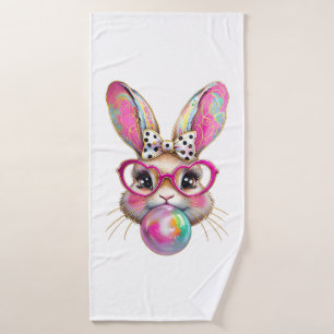 Happy Easter Bunny Coquette Bow Brushstroke Easter Bath Towel
