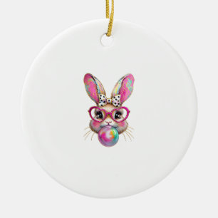 Happy Easter Bunny Coquette Bow Brushstroke Easter Ceramic Tree Decoration