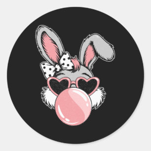 Happy Easter Bunny Coquette Bow Brushstroke Easter Classic Round Sticker