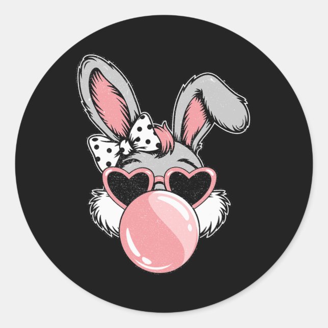 Happy Easter Bunny Coquette Bow Brushstroke Easter Classic Round Sticker (Front)