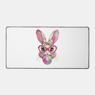 Happy Easter Bunny Coquette Bow Brushstroke Easter Desk Mat