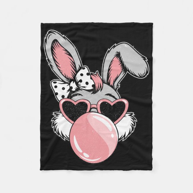Happy Easter Bunny Coquette Bow Brushstroke Easter Fleece Blanket (Front)