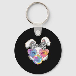 Happy Easter Bunny Coquette Bow Brushstroke Easter Key Ring
