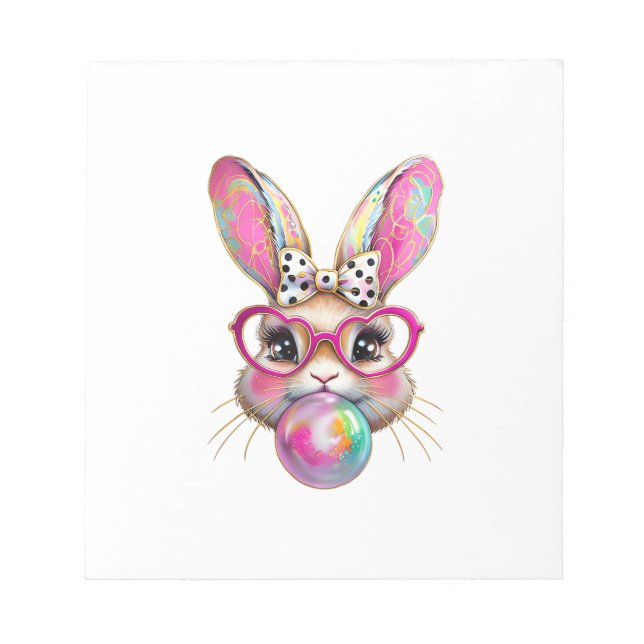 Happy Easter Bunny Coquette Bow Brushstroke Easter Notepad (Front)