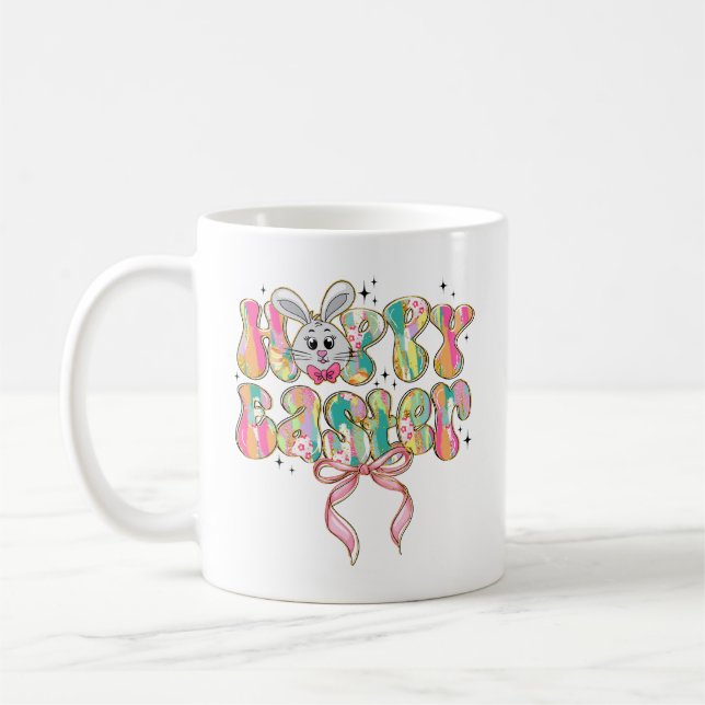 Happy Easter Bunny Coquette Bow Coffee Mug (Left)