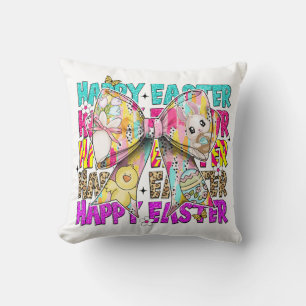 Happy Easter Bunny Coquette Bow Cushion