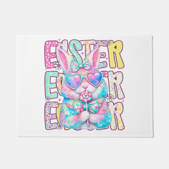 Happy Easter Bunny Coquette Bow Preppy Easter Day  Doormat (Front)