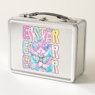 Happy Easter Bunny Coquette Bow Preppy Easter Day  Metal Lunch Box