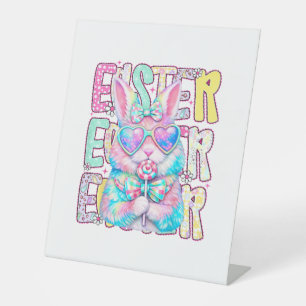 Happy Easter Bunny Coquette Bow Preppy Easter Day  Pedestal Sign