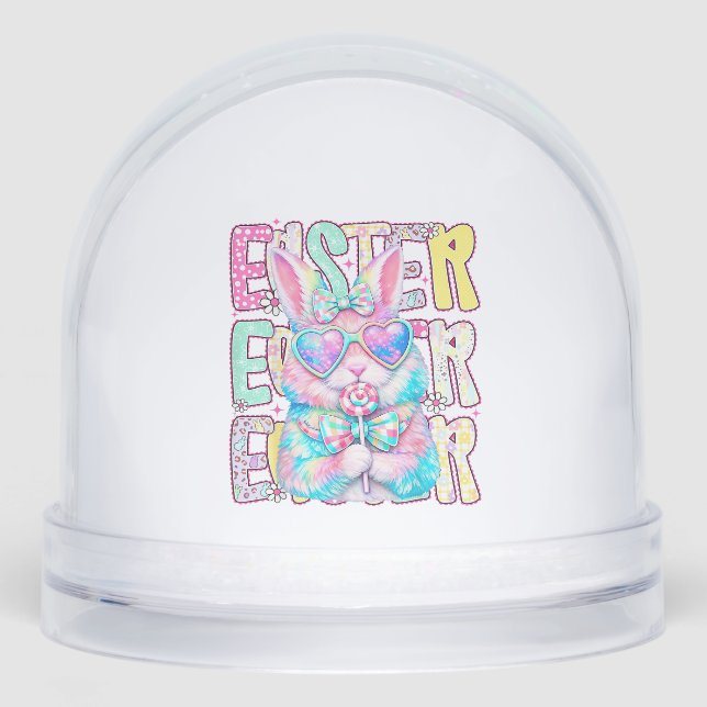Happy Easter Bunny Coquette Bow Preppy Easter Day  Snowglobe (Front)