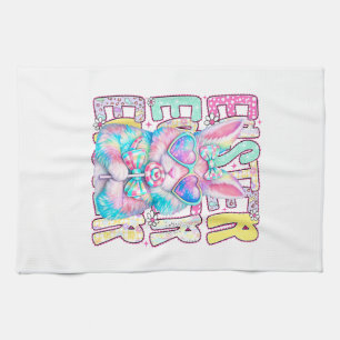 Happy Easter Bunny Coquette Bow Preppy Easter Day  Tea Towel