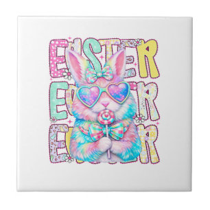 Happy Easter Bunny Coquette Bow Preppy Easter Day  Tile