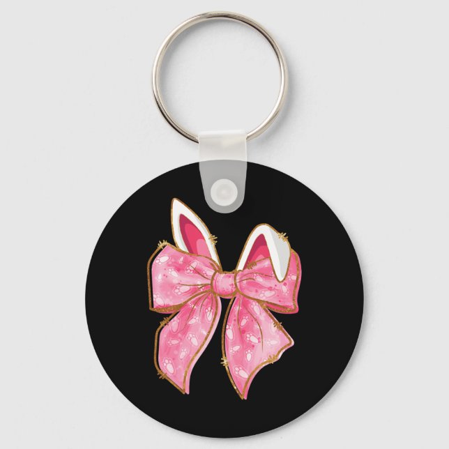 Happy Easter Bunny Coquette Bow Rabbit Ears Women  Key Ring (Front)