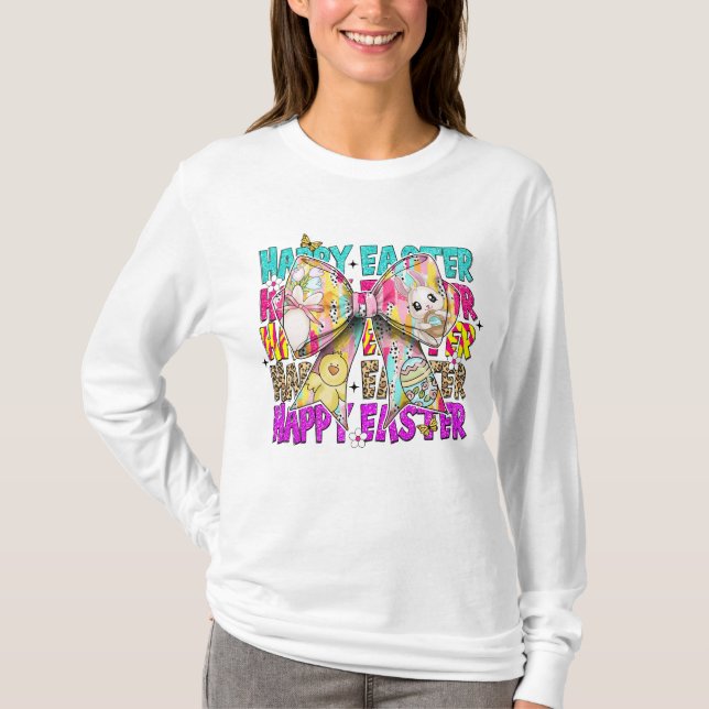 Happy Easter Bunny Coquette Bow T-Shirt (Front)