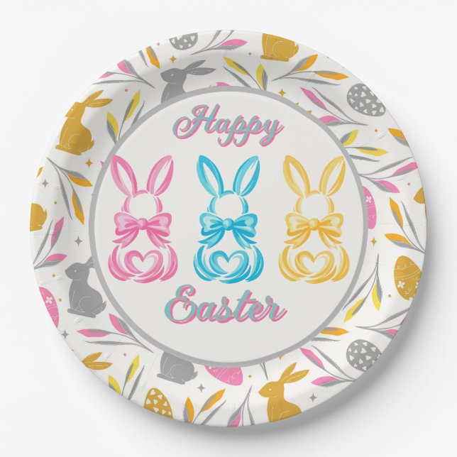 Happy Easter Bunny Coquette Paper Plate (Front)