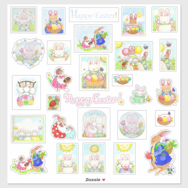 Happy Easter Bunny Custom-Cut Vinyl Stickers (Sheet)