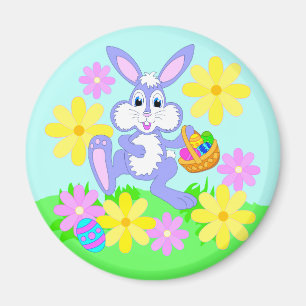 Happy Easter Bunny Cute Cartoon Rabbit Flowers Magnet