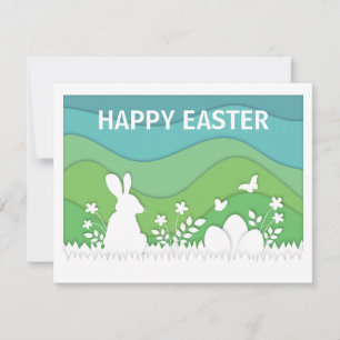 Happy Easter bunny, cute papercut cartoon Holiday Card