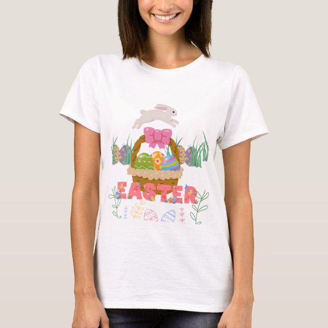 Happy Easter Bunny & Cute Pastel Egg T-shirt  (Front)
