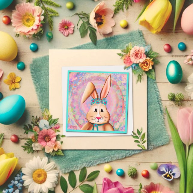 Happy Easter Bunny Cute Pink Pastel Inspirivity Card (Creator Uploaded)