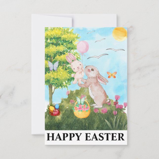Happy Easter Bunny Cute Rabbit Watercolor  Thank You Card (Front)
