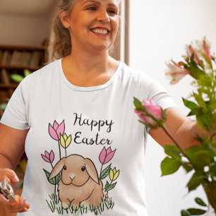 Happy Easter Bunny Cute Spring Flowers T-Shirt