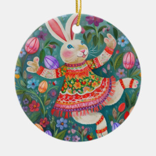 Happy Easter Bunny Dance Ceramic Tree Decoration