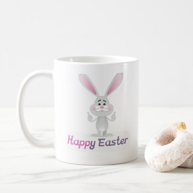 Happy Easter Bunny Design Coffee Mug (With Donut)