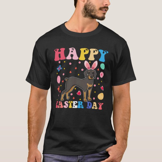 Happy Easter Bunny Doberman  Easter Day Groovy T-Shirt (Front)