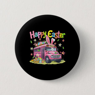 Happy Easter Bunny Driving School Bus Chocolate Eg 6 Cm Round Badge