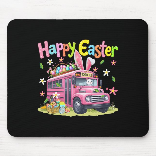 Happy Easter Bunny Driving School Bus Chocolate Eg Mouse Mat (Front)