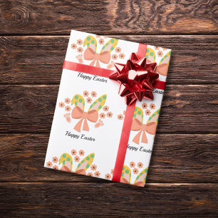 "Happy Easter" Bunny ears and pink bow pattern Wrapping Paper