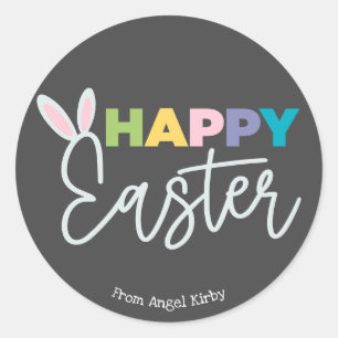 Happy Easter Bunny Ears, Colourful Typography Classic Round Sticker