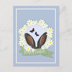 Happy Easter Bunny Ears Daisies Wreath Postcard