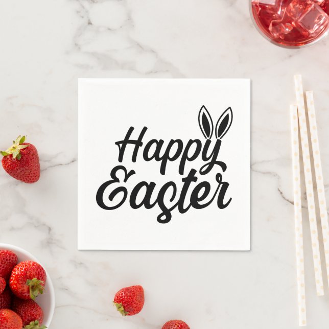 Happy Easter Bunny Ears On Black Text Napkin (Insitu)