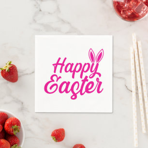 Happy Easter Bunny Ears On Pink Text Napkin