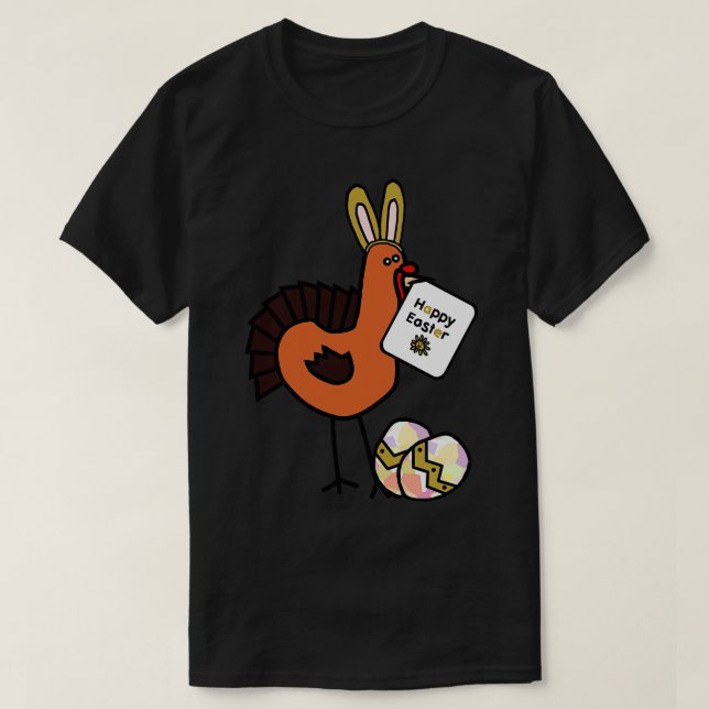 Happy Easter Bunny Ears on Thanksgiving Turkey T-Shirt (Design Front)