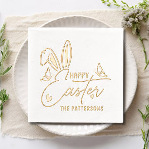 Happy Easter Bunny Ears Script Personalised Name Foil Napkins