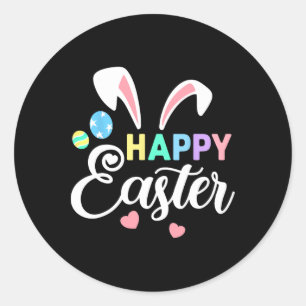 Happy Easter Bunny Easter Eggs Rabbit Ears Womens  Classic Round Sticker