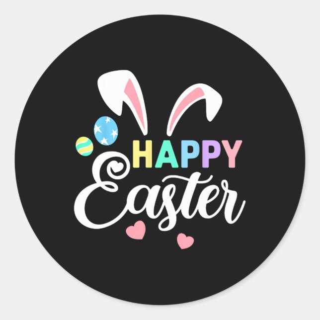 Happy Easter Bunny Easter Eggs Rabbit Ears Womens  Classic Round Sticker (Front)