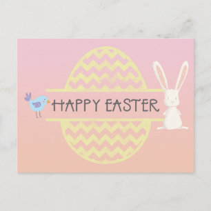 Happy Easter Bunny Egg & Bird Postcard