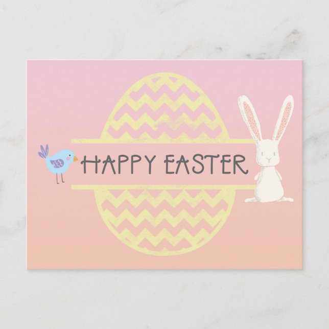 Happy Easter Bunny Egg & Bird Postcard (Front)
