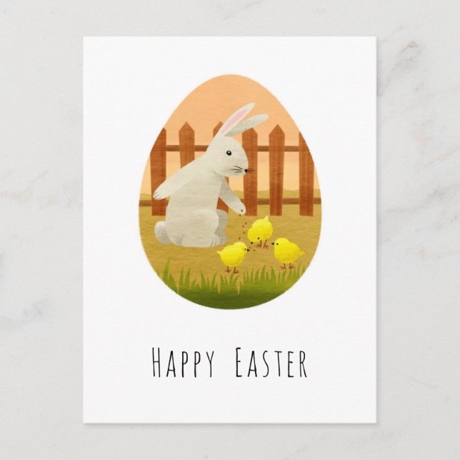 Happy Easter Bunny Egg Chicks Holiday Postcard (Front)