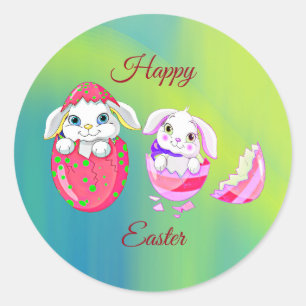 Happy Easter Bunny Egg Colourful Classic Round Sticker
