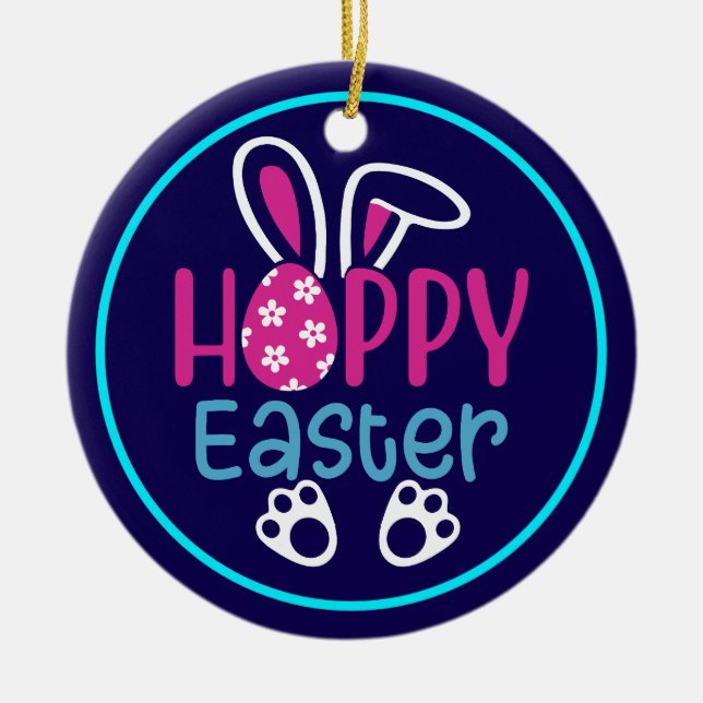 Happy Easter Bunny Egg Cute Spring Design Ceramic Tree Decoration (Front)