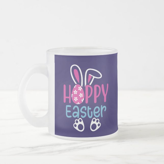 Happy Easter Bunny Egg Cute Spring Design Frosted Glass Coffee Mug (Left)